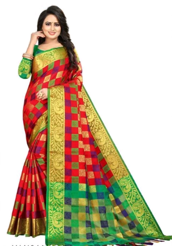 ADRIKA  Banarasi Silk  Saree With Banarsi Silk Separate Blouse Piece - Free Size, Red / Green, Banarasi Silk, Pack of 1